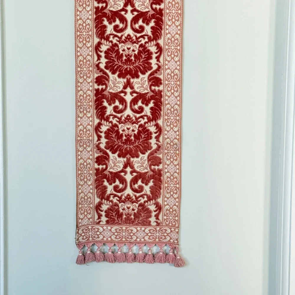 Long Pink‎ Floral Tapestry, Table Runner, Wall Hanging